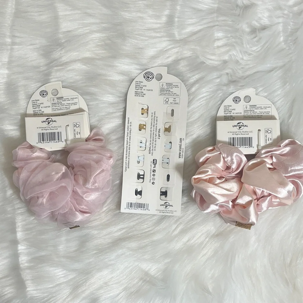 NWT Wicked Scunci Pink Scrunchies Green Hair Clips Set
